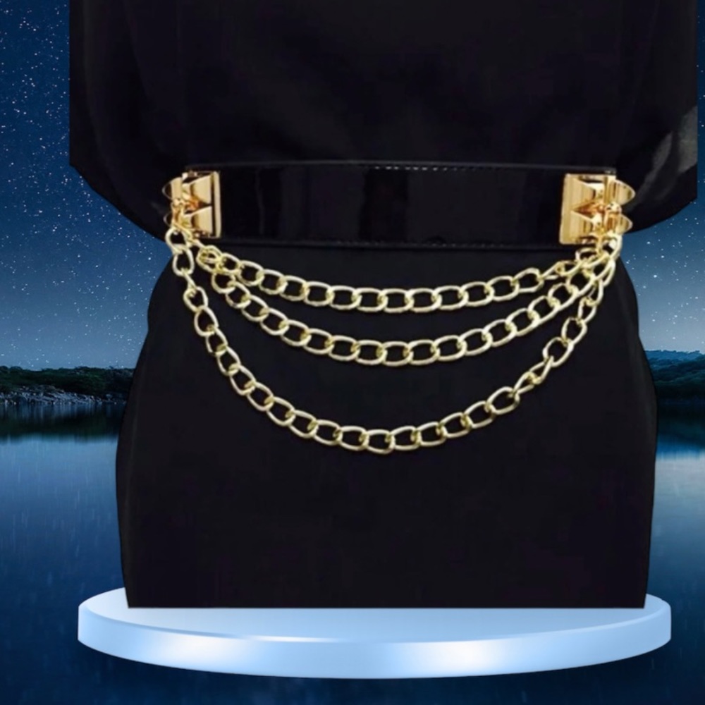 Black gold chain belt